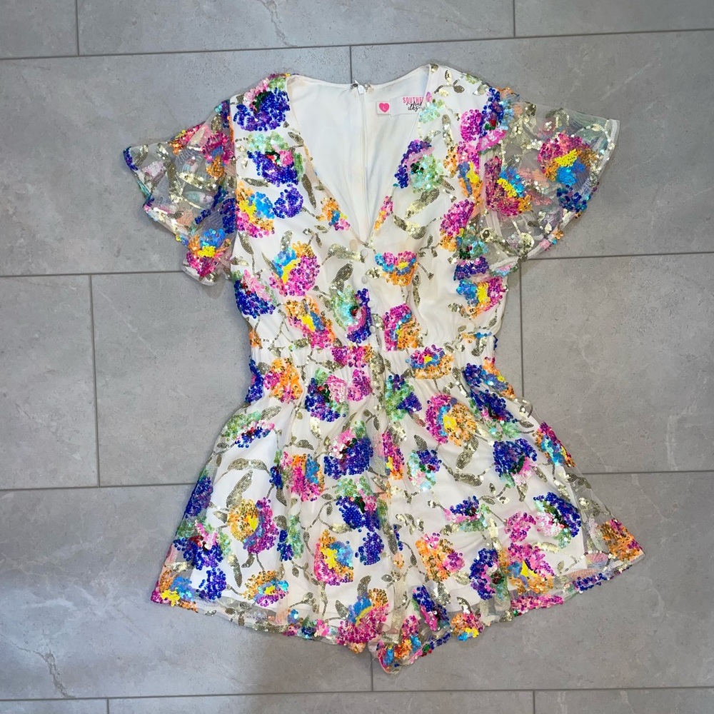 Southern Fried Chics Sequin Romper 🌈